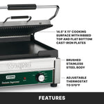 Waring WDG250 Panini Grill – Ribbed & Flat Plates, 14.5" x 11" Commercial Grill