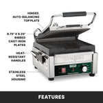Waring WPG150 Panini Grill – Ribbed Plates, 9.75" x 9.25" Commercial Grill