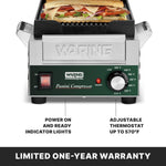 Waring WPG200 Panini Grill – Ribbed Plates, 7.75" x 12.5" Commercial Grill