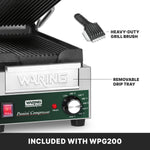 Waring WPG200 Panini Grill – Ribbed Plates, 7.75" x 12.5" Commercial Grill