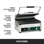 Waring WPG250T Panini Grill – Ribbed Plates, 14.5" x 11" with Timer Commercial Grill
