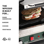 Waring WPG300 Panini Grill – Double Ribbed Plates, 17" x 9.5" Commercial Grill