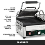 Waring WPG300 Panini Grill – Double Ribbed Plates, 17" x 9.5" Commercial Grill