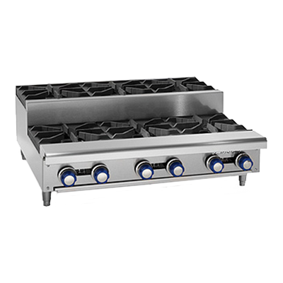 Imperial IHPA-6-36SU Hotplate, gas, 36", countertop, (3) open burners, (3) BTU step-up burners, 192,000 BTU, NSF