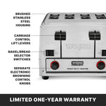 Waring WCT855 Toaster – 4 Slot, 240V Heavy-Duty Bread & Bagel Toaster