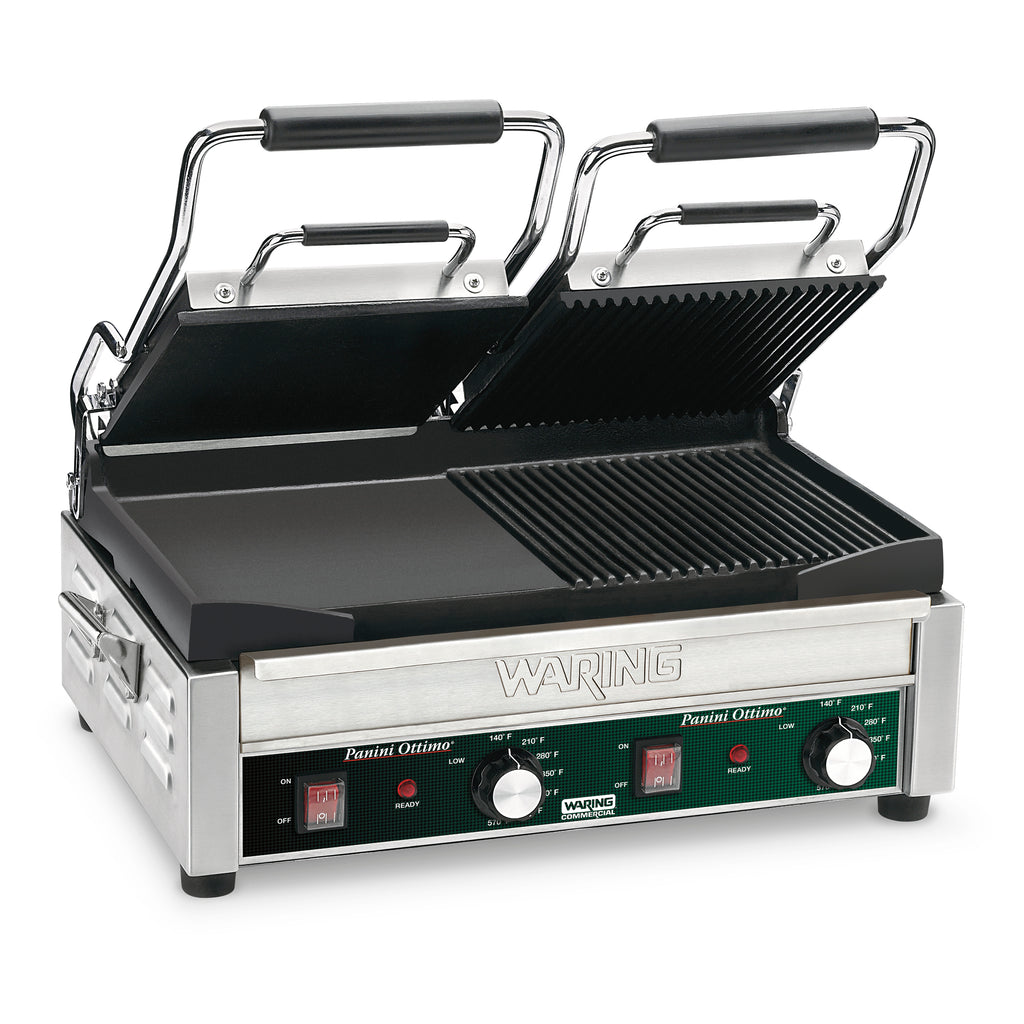 Waring WDG300 Grill – Ribbed & Flat Plates, 17" x 9.5", 240V Commercial Grill