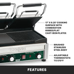 Waring WDG300 Grill – Ribbed & Flat Plates, 17" x 9.5", 240V Commercial Grill