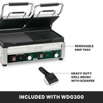 Waring WDG300 Grill – Ribbed & Flat Plates, 17" x 9.5", 240V Commercial Grill