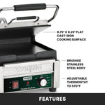 Waring WFG150 Panini Grill – Flat Plates, 9.75" x 9.25" Commercial Grill