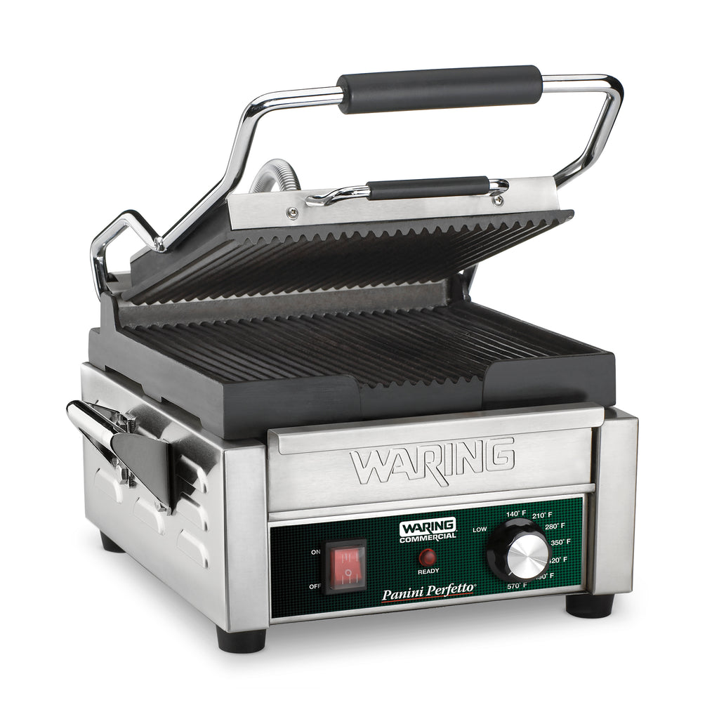 Waring WPG150 Panini Grill – Ribbed Plates, 9.75" x 9.25" Commercial Grill