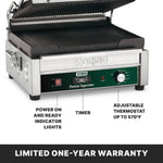 Waring WPG250T Panini Grill – Ribbed Plates, 14.5" x 11" with Timer Commercial Grill