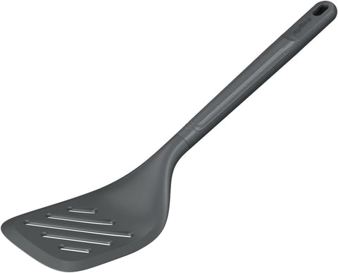 Zyliss E980234 Slotted Cooking Turner 12.2" x 2.2", Sustainable Wheatstraw/Nylon, Spatula for Cooking, Non Stick, Heat Resistant Silicone Head, Beluga Grey