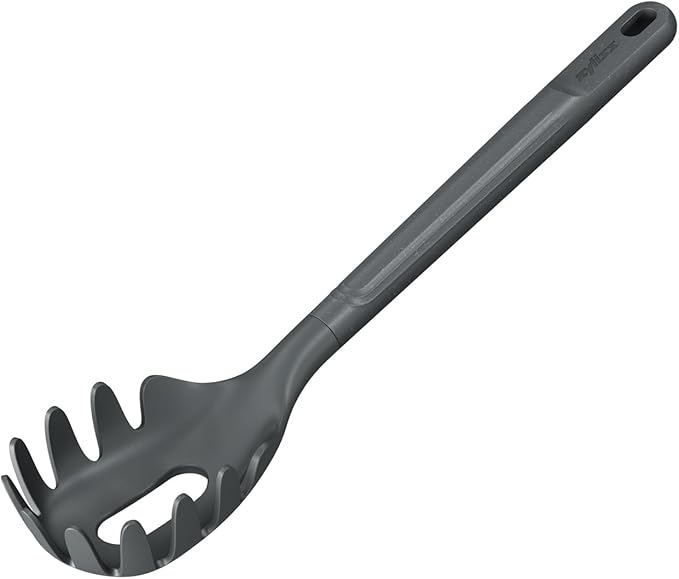 Zyliss E980231 Spaghetti Spoon 12.2" X 2.5", Sustainable Wheatstraw/Nylon, Scoop and Drain Spaghetti and Pasta, Non Stick, Heat Resistant Silicone Head, Beluga Grey