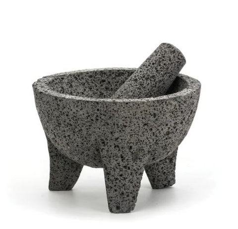 RSVP International GUAC-2 Authentic Mexican Molcajete, 8.5" x 5", Natural Volcanic Stone