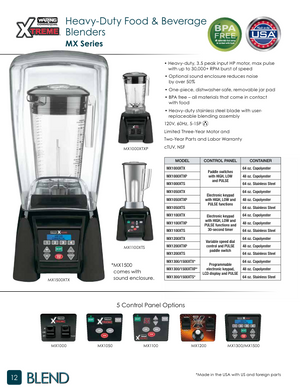 Waring MX1100XTX Catalog Page