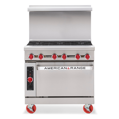 American Range AR-6 36" 6 Burner Range, Space Save Oven, Gas