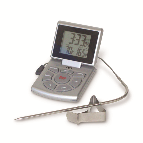 CDN DTTC-S 5 1/2" Digital Cooking and Cooling Thermometer and 24 Hour Kitchen Timer with 36" Cord Silver