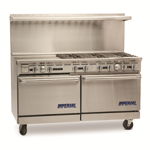 Imperial IR-6-G24 Restaurant Range, gas, 60", (6) open burners, (1) 24" griddle, (2) standard ovens