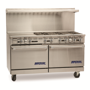 Imperial IR-6-G24 Restaurant Range, gas, 60", (6) open burners, (1) 24" griddle, (2) standard ovens