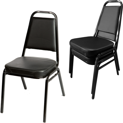 Oak Street SL2082BLACK Metal Square Stack Chair Black with Black Vinyl