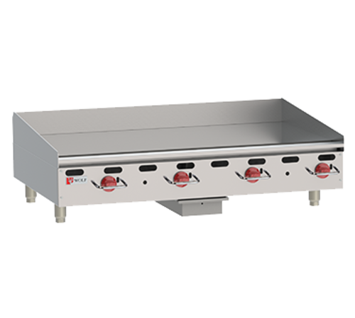 Wolf AGM60 Heavy Duty Griddle, countertop, gas, 60" W x 24 "D cooking surface, 1" thick polished steel griddle plate, (5) burners, 135,000 BTU, NSF