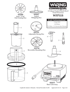 Waring WFP11S Parts Diagram