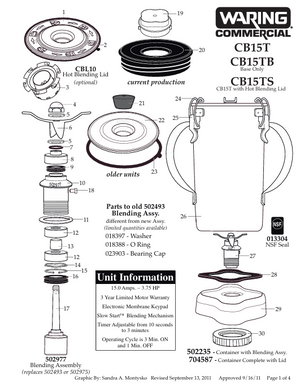 Waring CB15T Parts Diagram
