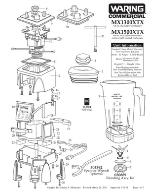 Waring MX1500XTX Parts Diagram