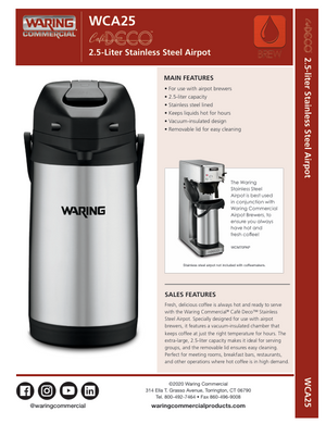 Waring WCA25 SpecSheet