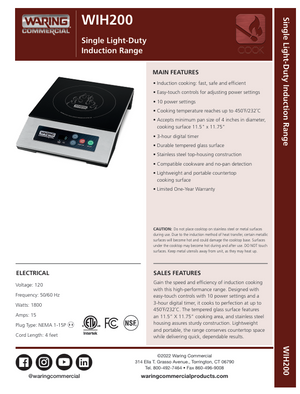 Waring WIH200 SpecSheet