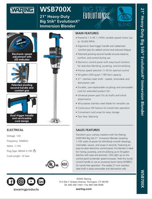 Waring WSB700X SpecSheet