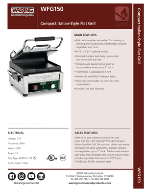 Waring WFG150 SpecSheet