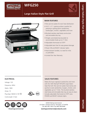 Waring WFG250 SpecSheet