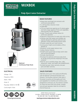 Waring WJX80X SpecSheet