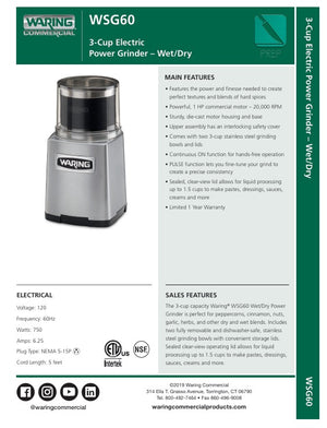 Waring WSG60 SpecSheet