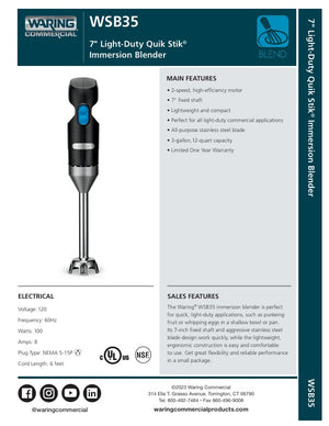 Waring WSB35 SpecSheet