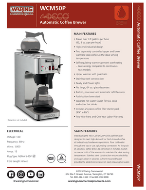 Waring WCM50P SpecSheet