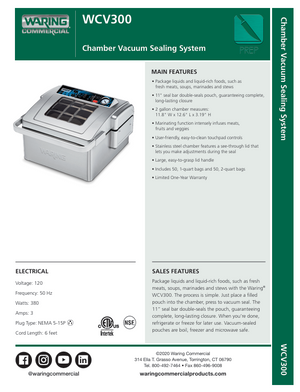 Waring WCV300 SpecSheet
