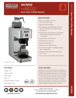 Waring WCM50 SpecSheet