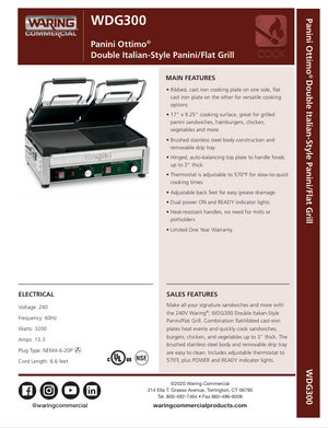 Waring WDG300 SpecSheet