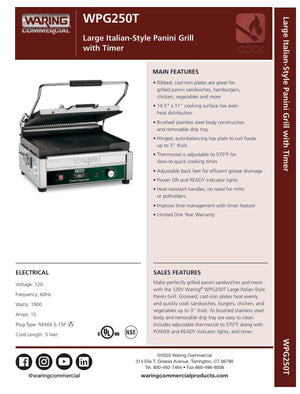 Waring WPG250T Specsheet