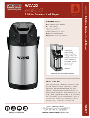 Waring WCA22 SpecSheet