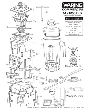 Waring MX1050XTX Parts Diagram