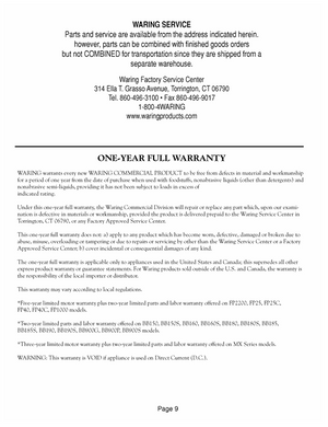 Waring WCM50P Warranty Sheet