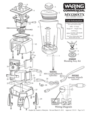 Waring MX1200XTX Parts Diagram