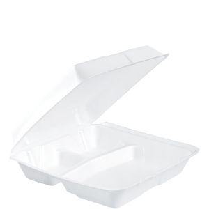 Dart 95HT3 Insulated 3 Compartment Foam Hinged Lid Containers 9 1/2" x 9" x 3", 500 Per Case