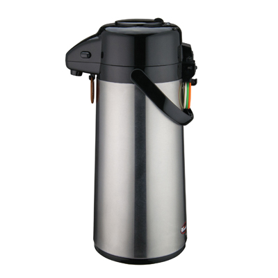 Winco AP-522 Glass Lined Airpot with Push Button Top, Stainless Steel Body, 2.2 Liter