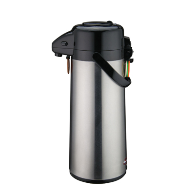 Winco AP-525 Glass Lined Airpot with Push Button Top, Stainless Steel Body, 2.5 Liter