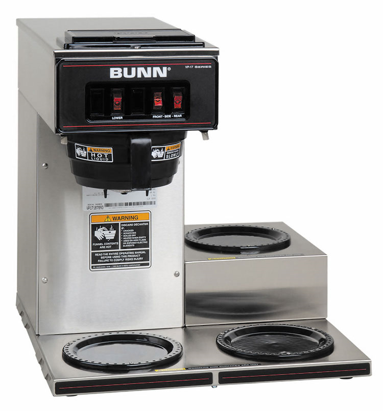 BUNN 13300.0003 VP17-3 Coffee Maker, Pourover, Brews 3.8 Gallons Per Hour Capacity, 3 Lower Warmer, 120v