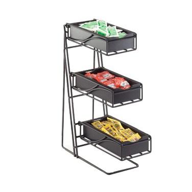 Cal-Mil 1235-13-96 3-Tier Metal Flatware / Condiment Display with Midnight Bamboo Bins, Black Wire Frame